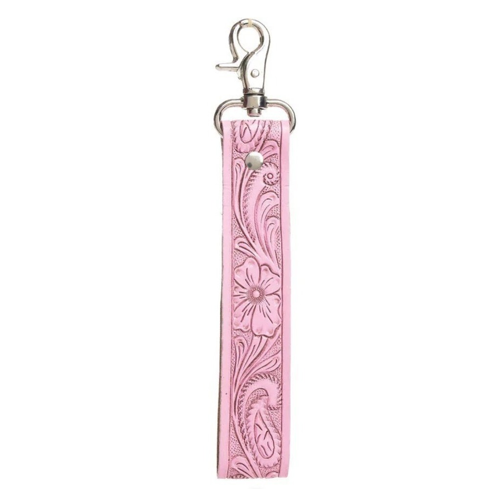 Myra Bag BLOOMING MEADOW Keychain FOB Hand Tooled Pink Leather S-10837 - Picture 2 of 3